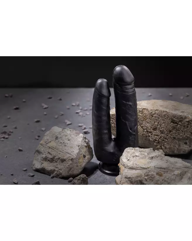 Double Trouble Dildo noir 12,7/15,2 cm par RealRock, sextoy réaliste pour double plaisir-6