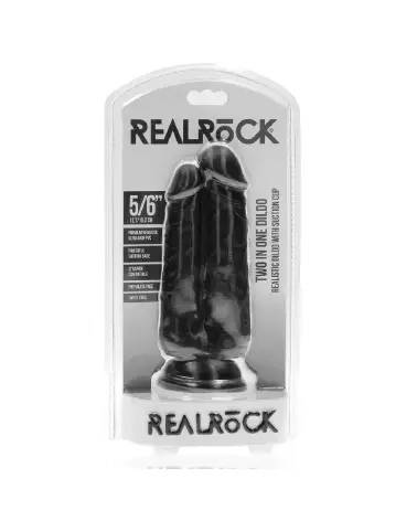 Image du Dildo Two in One Noir RealRock by Shots - Texture Réaliste et Design Ergonomique-2