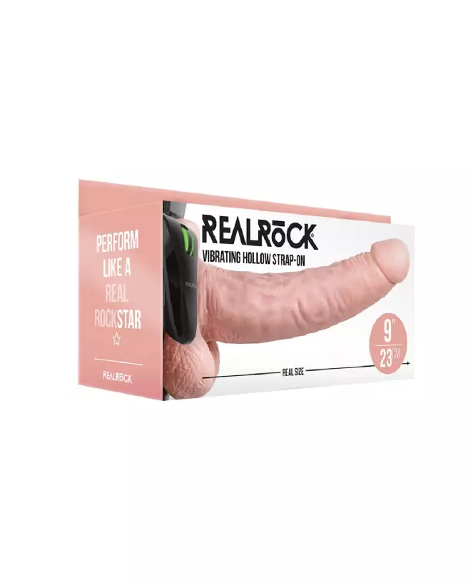 Gode ceinture vibrant RealRock Hollow avec testicules 9 pouces 23 cm pour hommes-2