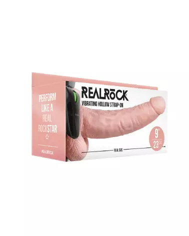 Gode ceinture vibrant RealRock Hollow avec testicules 9 pouces 23 cm pour hommes-2