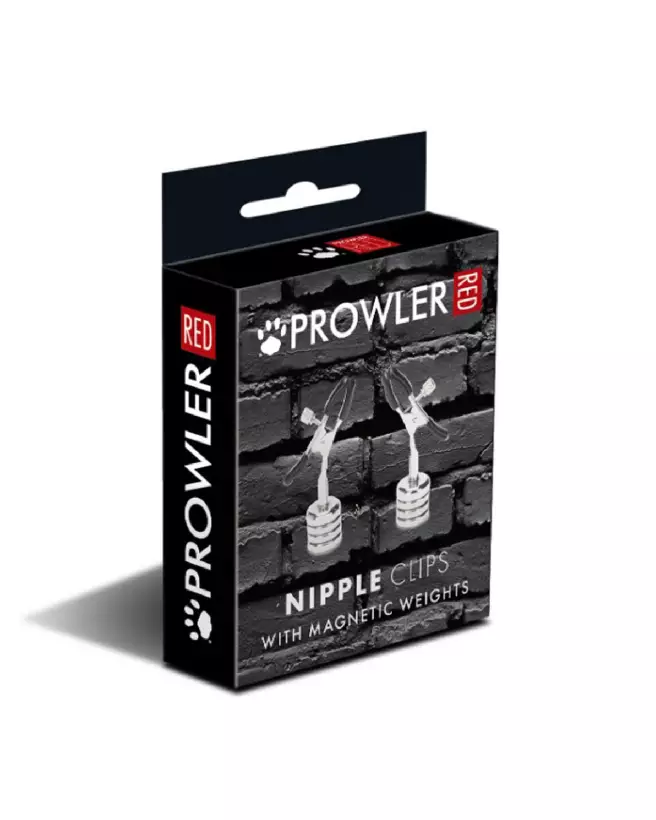 Prowler Red Nipple Clips with Magnetic Weights in Silver for BDSM Play-2