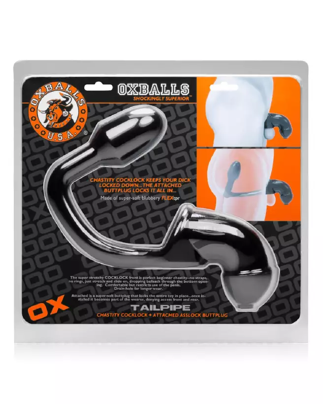 Image du Tailpipe Chastity Asslock and Cocklock par Oxballs en noir, dispositif de chasteté premium-2