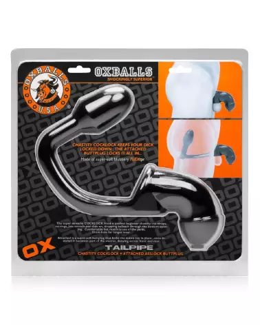 Image du Tailpipe Chastity Asslock and Cocklock par Oxballs en noir, dispositif de chasteté premium-2