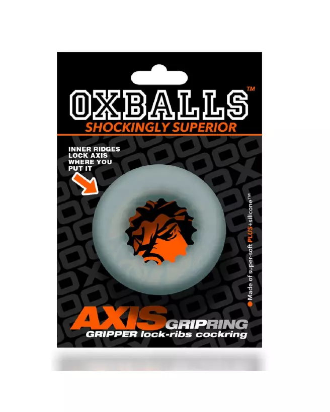 Image du Cockring Oxballs Axis Inner Ribbed Griphold en Clear Ice, conçu pour confort et performance optimale-2