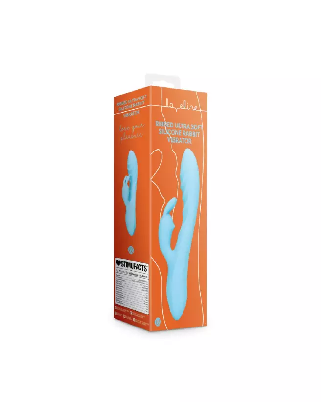 Loveline Ribbed Ultra Soft Silicone Rabbit Vibrator in Glacial Blue-2