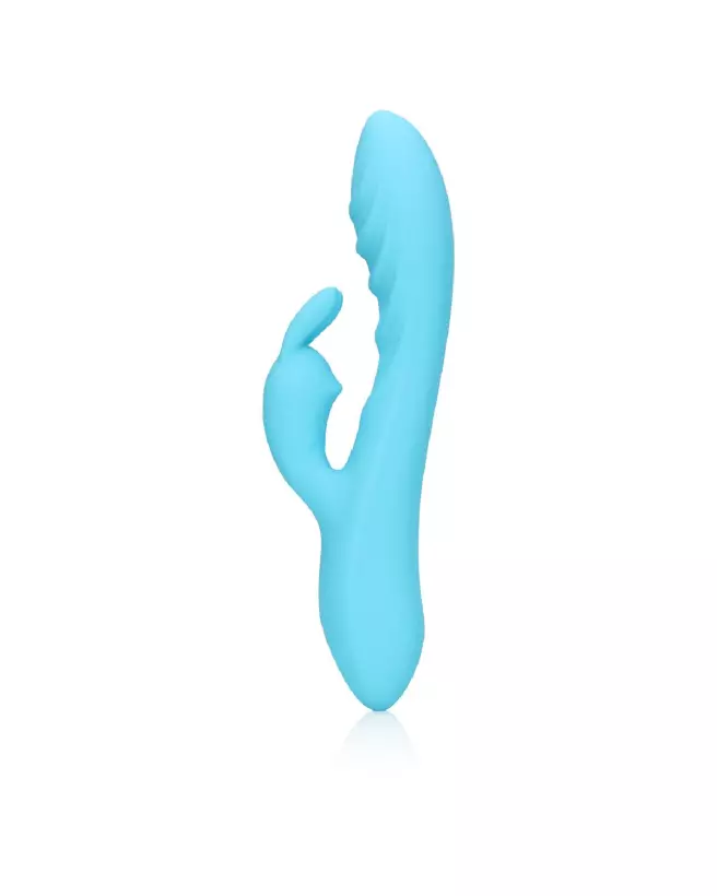 Loveline Ribbed Ultra Soft Silicone Rabbit Vibrator in Glacial Blue-6