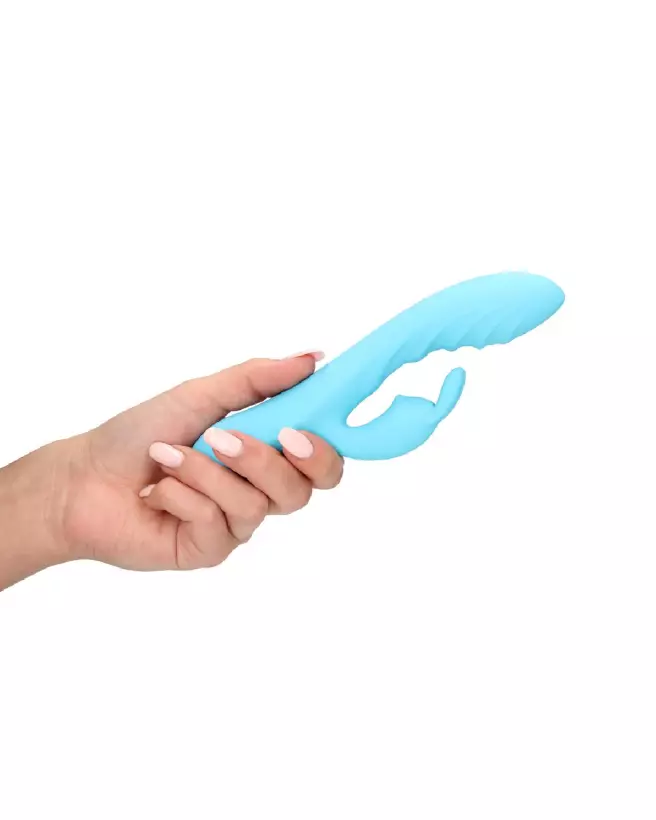 Loveline Ribbed Ultra Soft Silicone Rabbit Vibrator in Glacial Blue-7