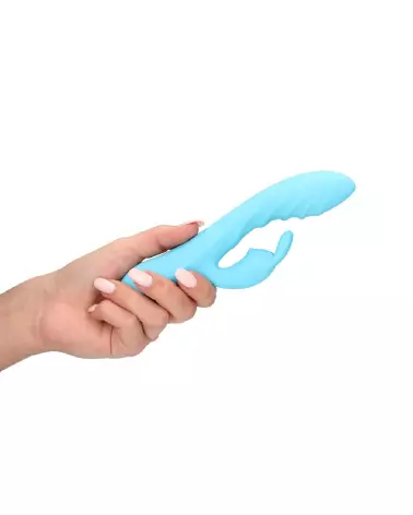 Loveline Ribbed Ultra Soft Silicone Rabbit Vibrator in Glacial Blue-7