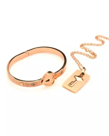 Bracelet verrouillable or rose et collier clé XR Brands-1