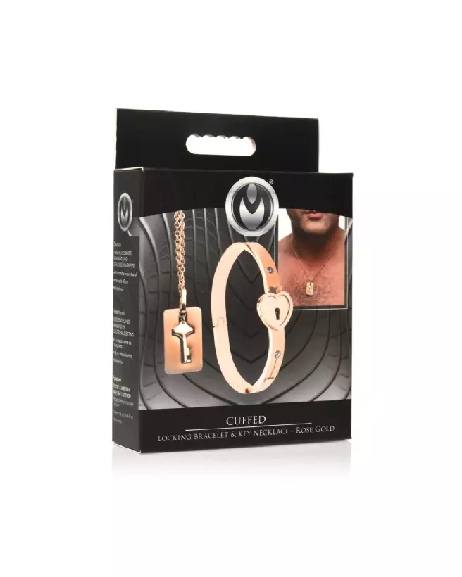 Bracelet verrouillable or rose et collier clé XR Brands-2