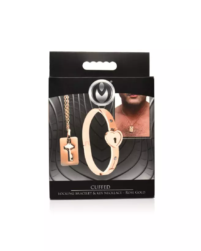 Bracelet verrouillable or rose et collier clé XR Brands-3