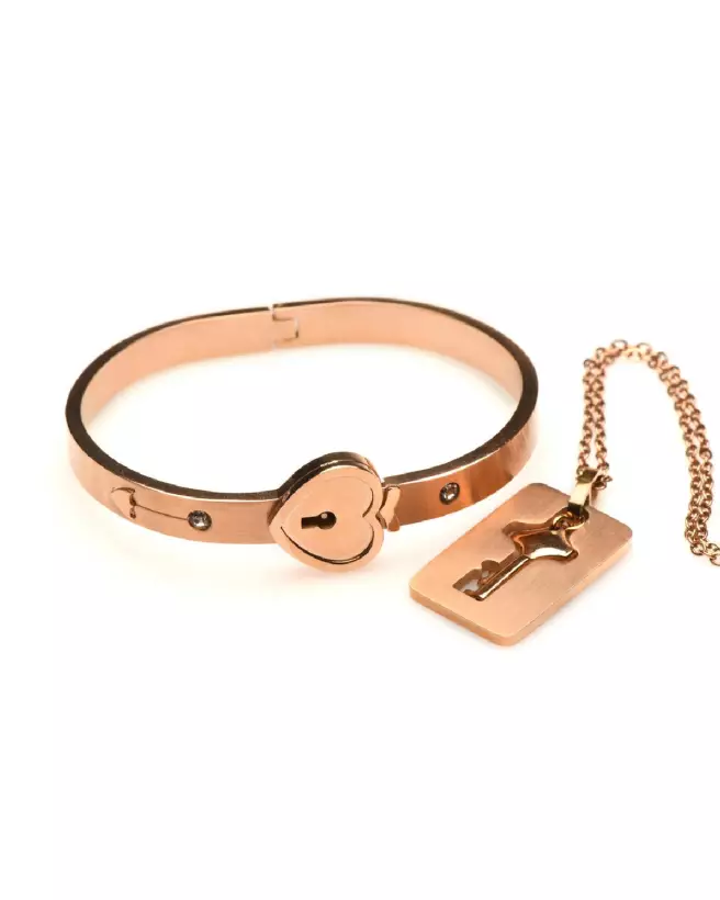 Bracelet verrouillable or rose et collier clé XR Brands-4