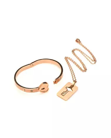 Bracelet verrouillable or rose et collier clé XR Brands-6