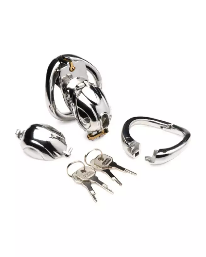 Image de la Cage de Chasteté Deluxe Verrouillable par XR Brands, dispositif sécurisé en acier-1