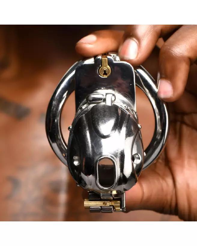 Image de la Cage de Chasteté Deluxe Verrouillable par XR Brands, dispositif sécurisé en acier-7