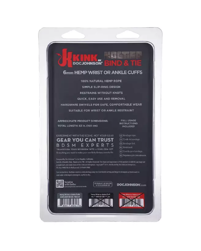 Menottes en chanvre Bind and Tie de Doc Johnson pour poignets ou chevilles, accessoires durables et écologiques-3