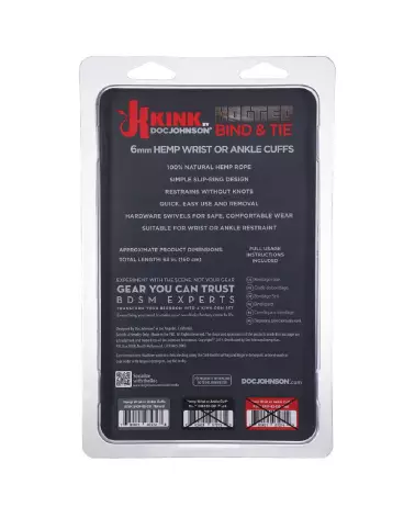 Menottes en chanvre Bind and Tie de Doc Johnson pour poignets ou chevilles, accessoires durables et écologiques-3