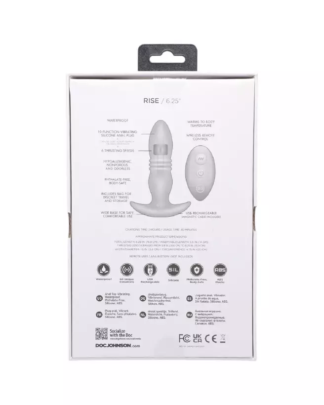 Plug anal silicone Rise Doc Johnson avec télécommande pour confort maximal-4