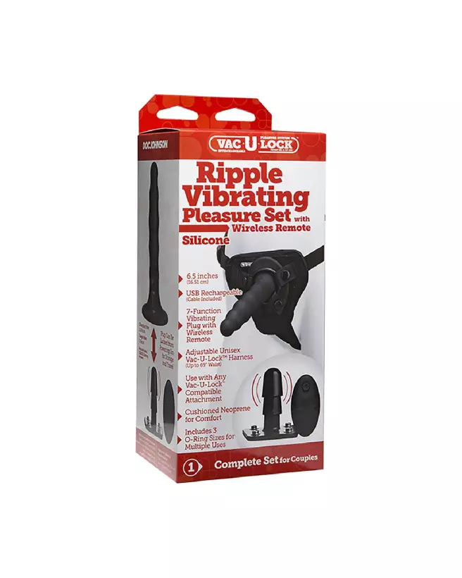 Image du Ribbed Vibrating Pleasure Set avec télécommande par Doc Johnson, gode ceinture vibrant et texturé-2
