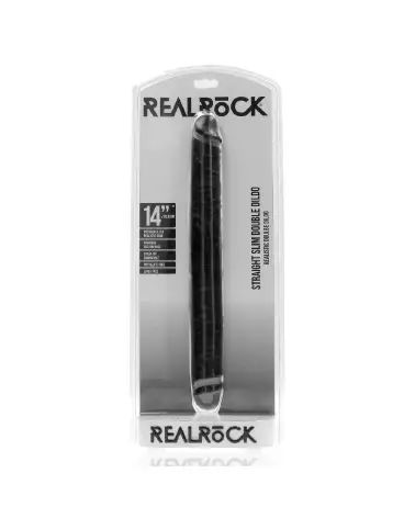 Image du Slim Double Ended Dong 14 pouces noir de RealRock by Shots, jouet sexuel flexible et hypoallergénique-2