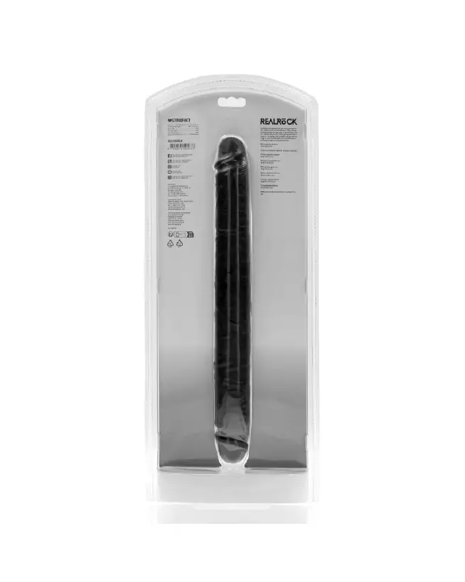 Image du Slim Double Ended Dong 14 pouces noir de RealRock by Shots, jouet sexuel flexible et hypoallergénique-3