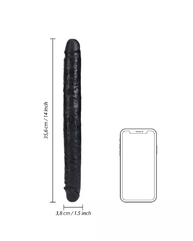 Image du Slim Double Ended Dong 14 pouces noir de RealRock by Shots, jouet sexuel flexible et hypoallergénique-6