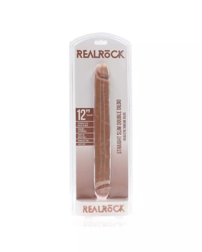 Image du Double Dong Slim 12 pouces Tan de RealRock, jouet double usage pour plaisir solo ou partagé-2