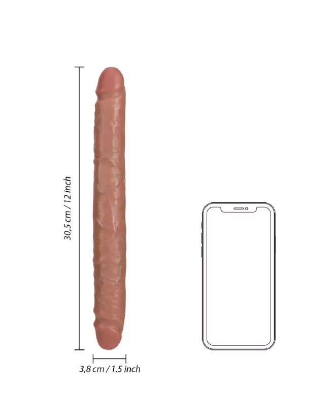 Image du Double Dong Slim 12 pouces Tan de RealRock, jouet double usage pour plaisir solo ou partagé-6