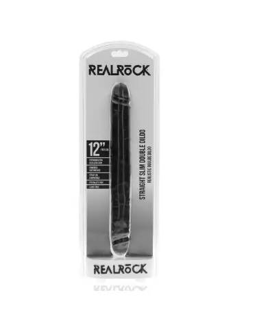 Image du Slim Double Ended Dong 12 pouces noir de RealRock, jouet intime double extrémité pour plaisir partagé-2