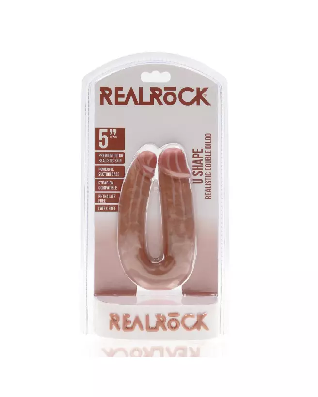 Image du Double Dildo U Shaped 12.7 cm Tan de RealRock by Shots pour plaisir partagé-2
