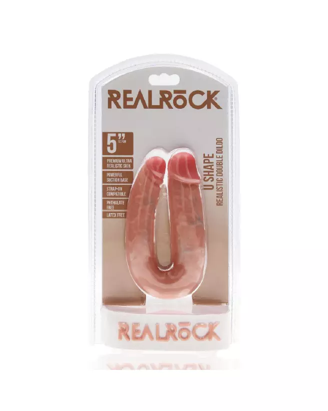 U Shaped Double Dildo 5 Inch Flesh RealRock by Shots Double Dong-2