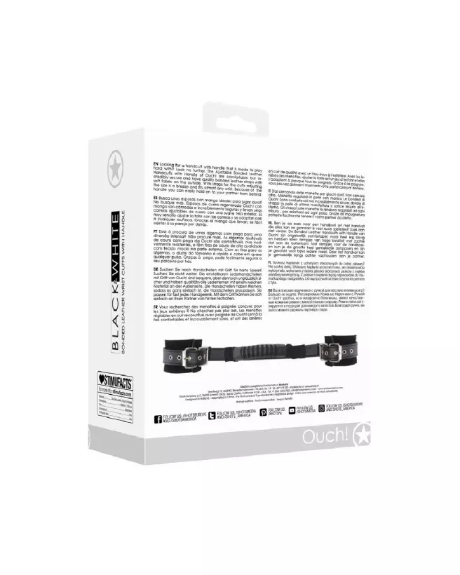 Menottes en cuir bondé Ouch! by Shots avec poignée pour jeux BDSM-3