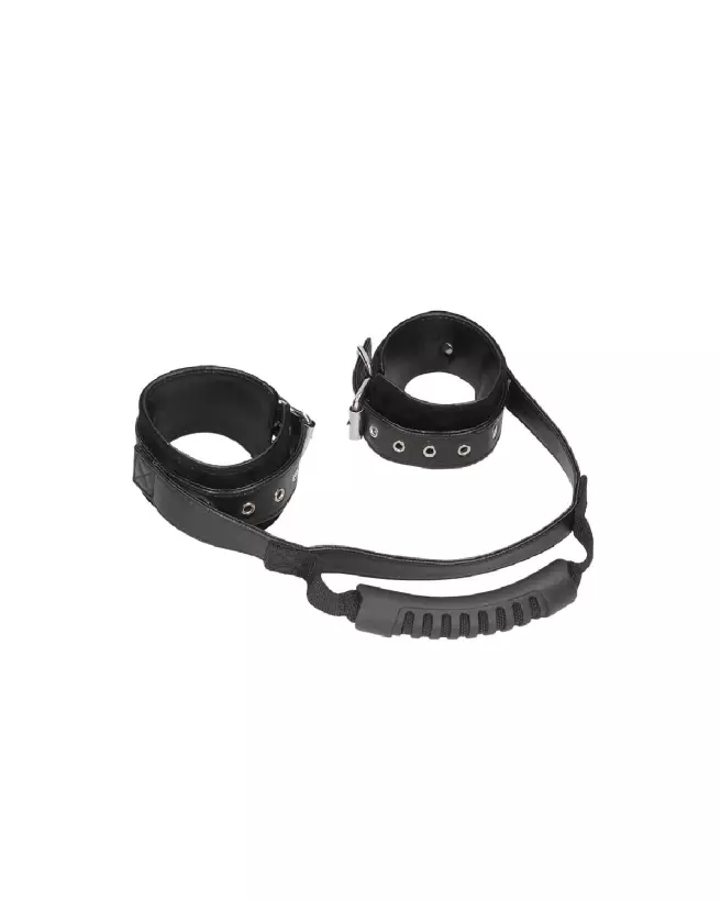 Menottes en cuir bondé Ouch! by Shots avec poignée pour jeux BDSM-4