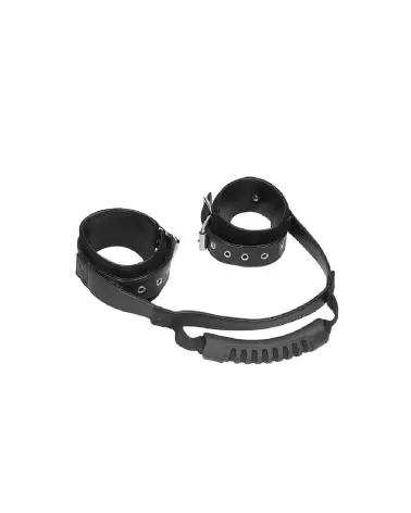 Menottes en cuir bondé Ouch! by Shots avec poignée pour jeux BDSM-4
