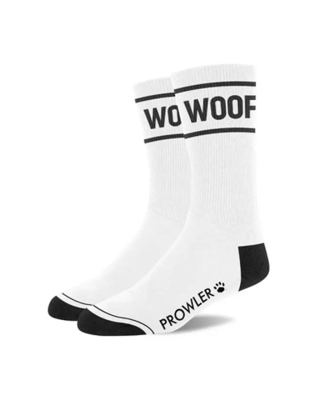 Chaussettes WOOF blanches et noires en coton pour style et confort-1