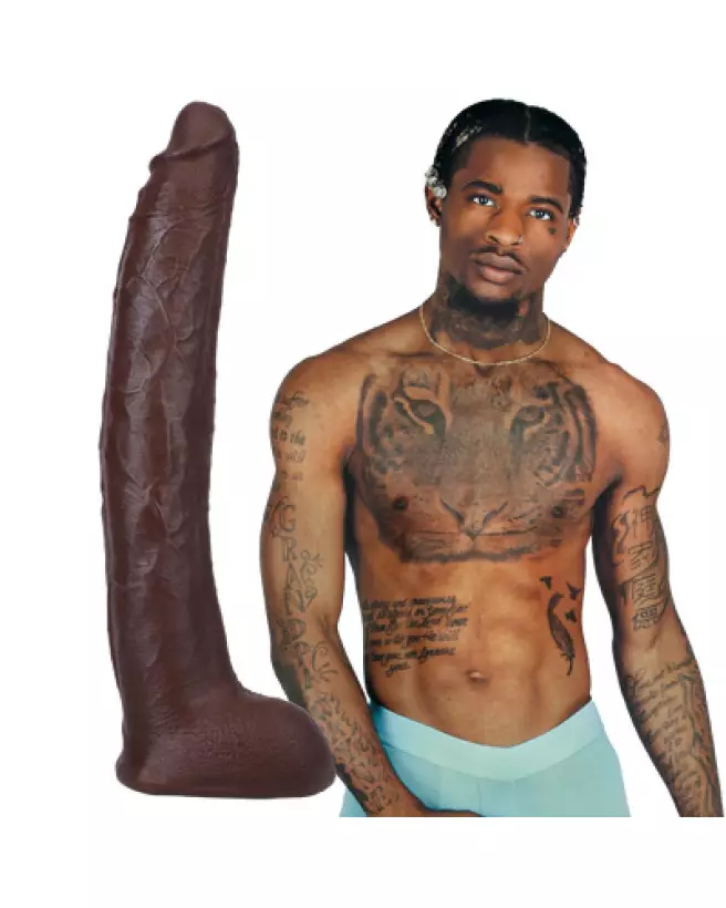 Image du Damion Dayski ULTRASKYN Dildo 30 cm de Doc Johnson, sextoy réaliste couleur chocolat-1