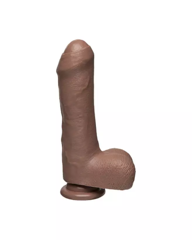 Image du dildo réaliste Uncut D de Doc Johnson avec testicules et texture FIRMSKYN, longueur 18 cm-1