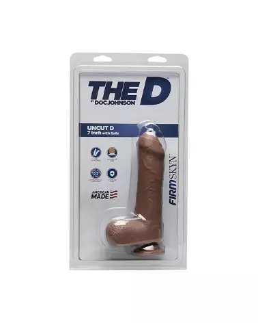 Image du dildo réaliste Uncut D de Doc Johnson avec testicules et texture FIRMSKYN, longueur 18 cm-2