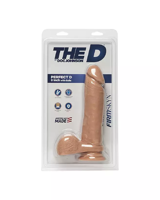 Dildo réaliste Perfect D de Doc Johnson avec testicules, texture FIRMSKYN, 20 cm-3