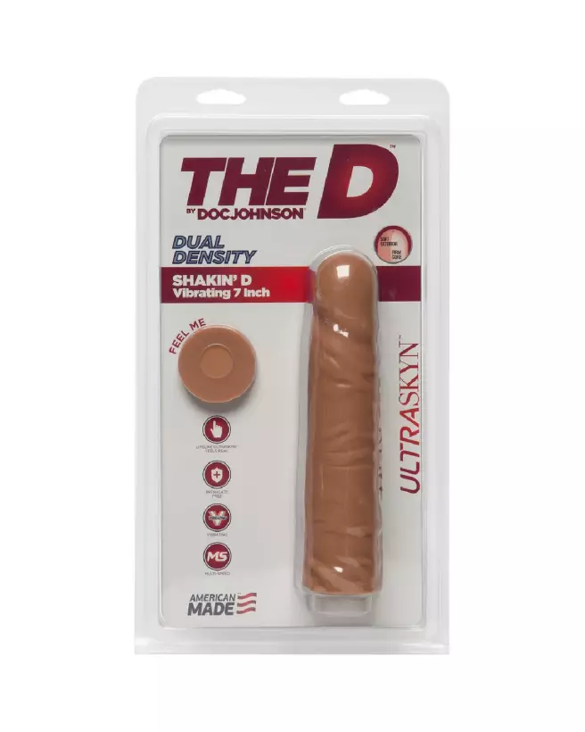 Image du Shakin' D Vibrating Realistic ULTRASKYN Dildo de Doc Johnson, sextoy réaliste 18 cm-3
