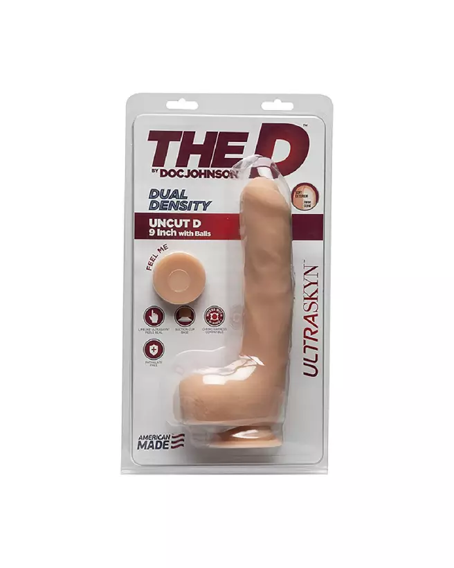 Dildo réaliste Uncut D Doc Johnson avec testicules en ULTRASKYN, 22 cm-2