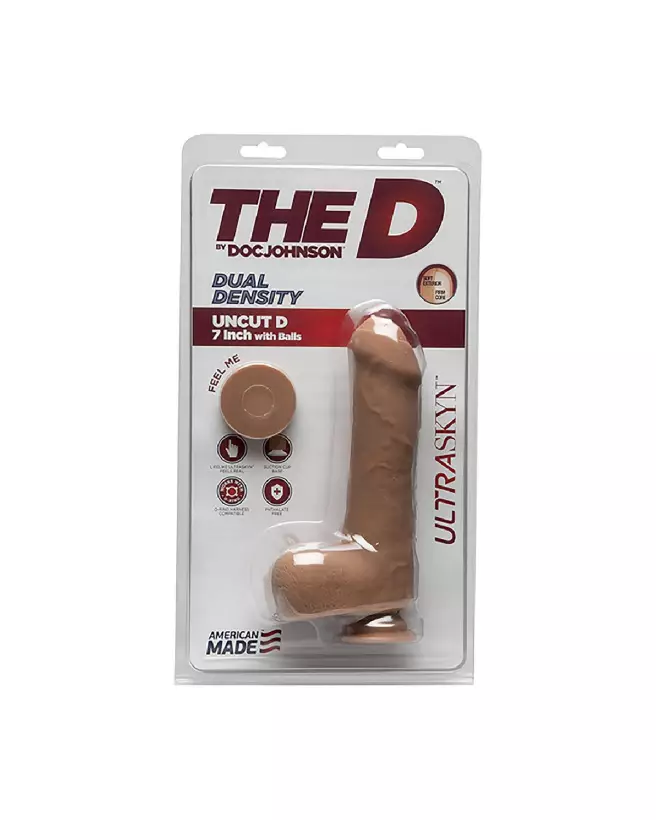 Dildo réaliste Uncut D Doc Johnson avec testicules en ULTRASKYN, 18 cm-2