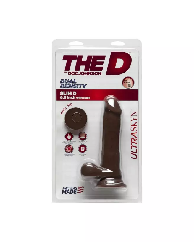 Image du dildo réaliste Slim D avec testicules de Doc Johnson en ULTRASKYN de 6 pouces-3