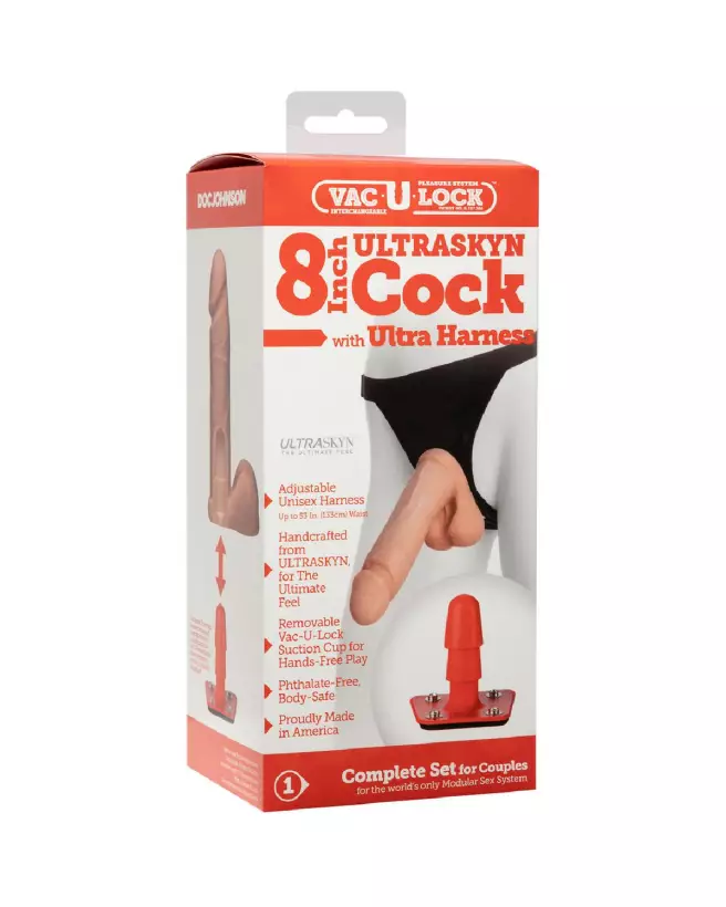 Harness ULTRASKYN et Dildo 8 pouces Doc Johnson, Sextoy Réaliste-2