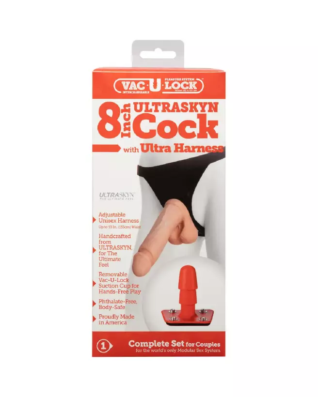 Harness ULTRASKYN et Dildo 8 pouces Doc Johnson, Sextoy Réaliste-3