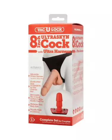 Harness ULTRASKYN et Dildo 8 pouces Doc Johnson, Sextoy Réaliste-4