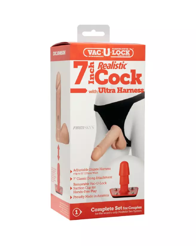 Gode réaliste avec harnais Ultra 7 18 cm vanille de Doc Johnson-2