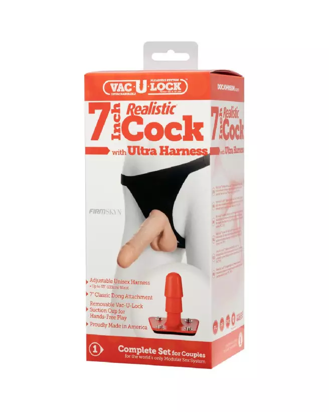 Gode réaliste avec harnais Ultra 7 18 cm vanille de Doc Johnson-4