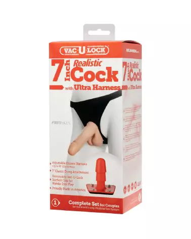 Gode réaliste avec harnais Ultra 7 18 cm vanille de Doc Johnson-4