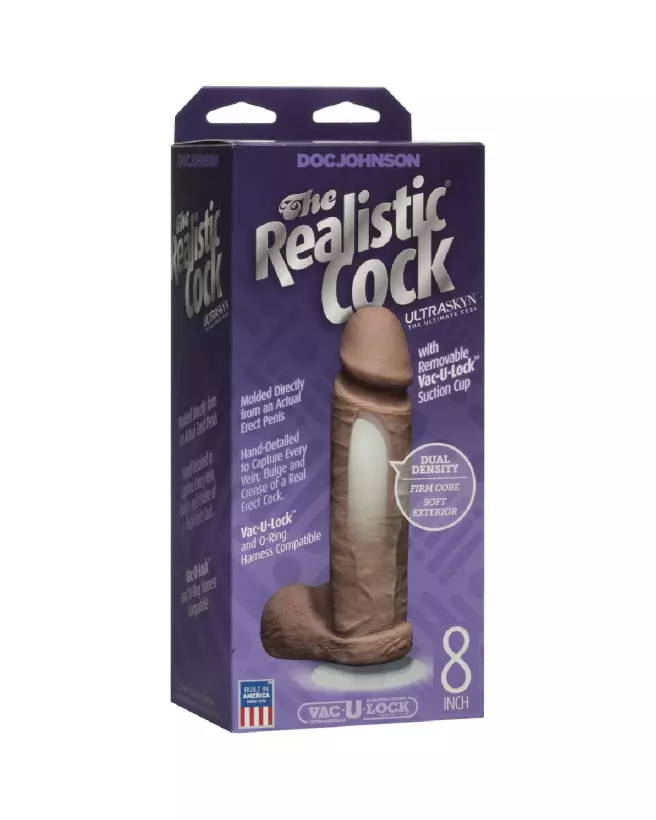 Realistic Cock with Balls 8 pouces ULTRASKYN caramel avec suction cup Vac-U-Lock de Doc Johnson-2